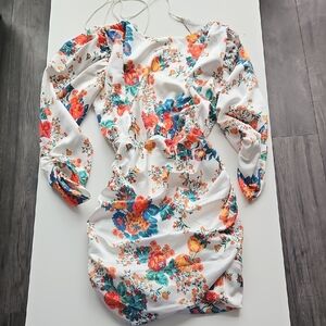 For Love And Lemons Floral Long Sleeve Brandy Mini Dress